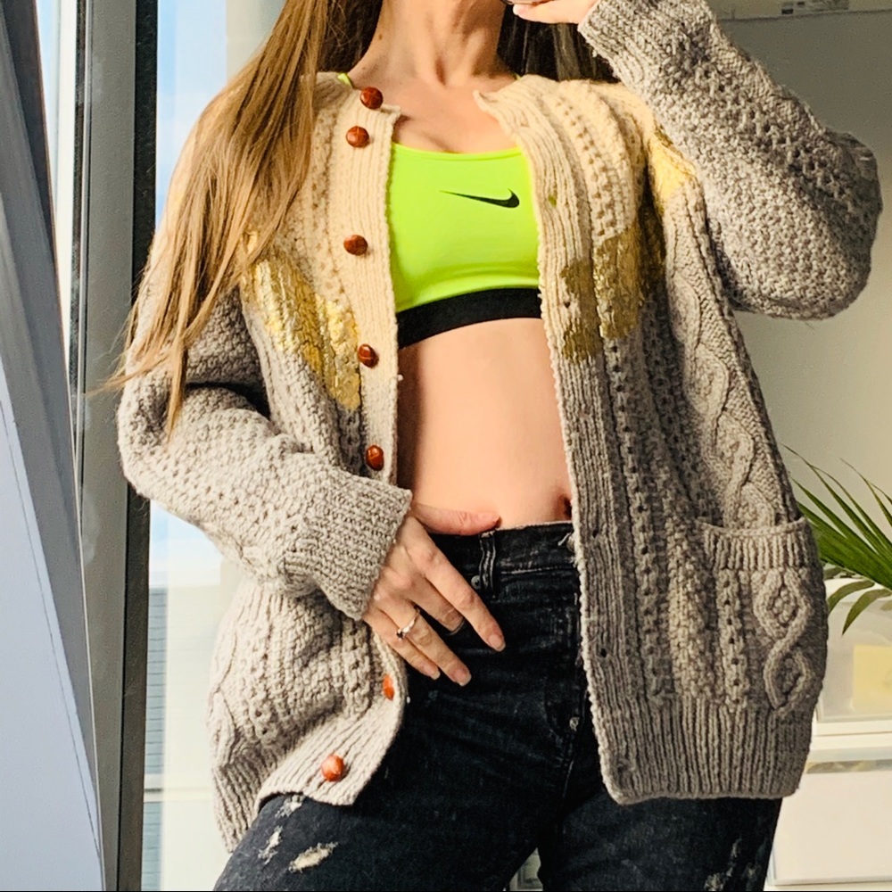 UO RAG UNION Gold Foil Cableknit Yarn Wool Sweater - Picture 12 of 15